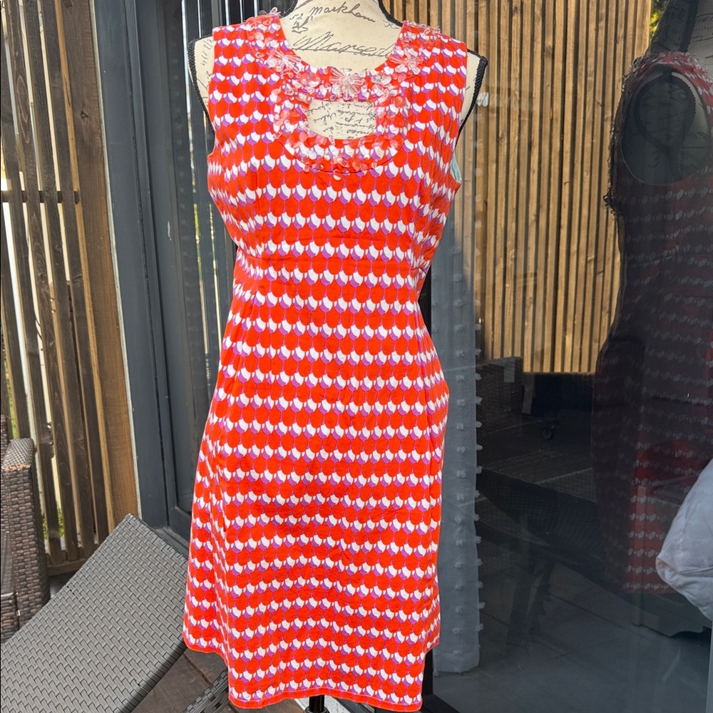 Nanette Lepore Red orange and White Sleeveless Midi Dress